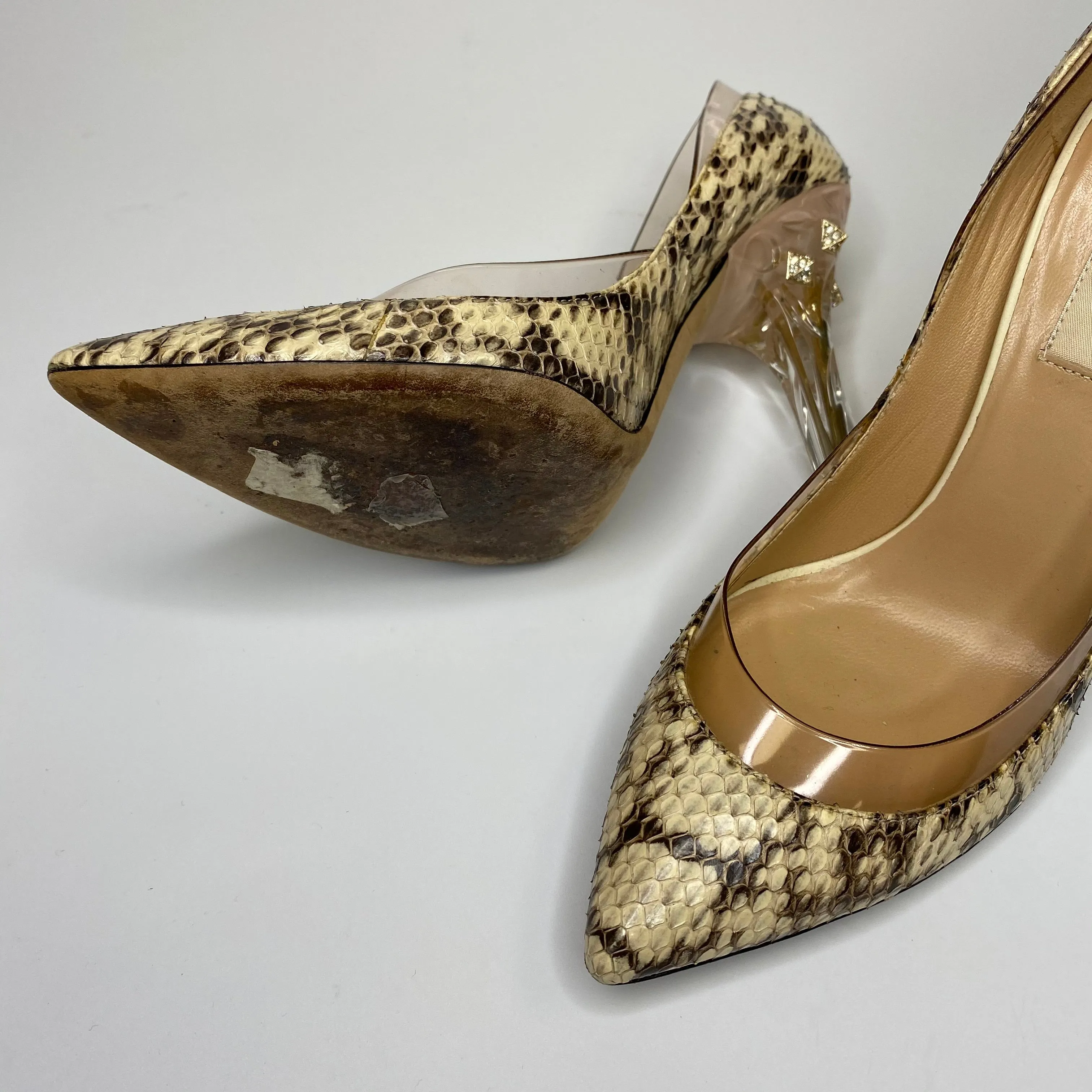 Valentino Snakeskin PVC Crystal Rockstud Pumps