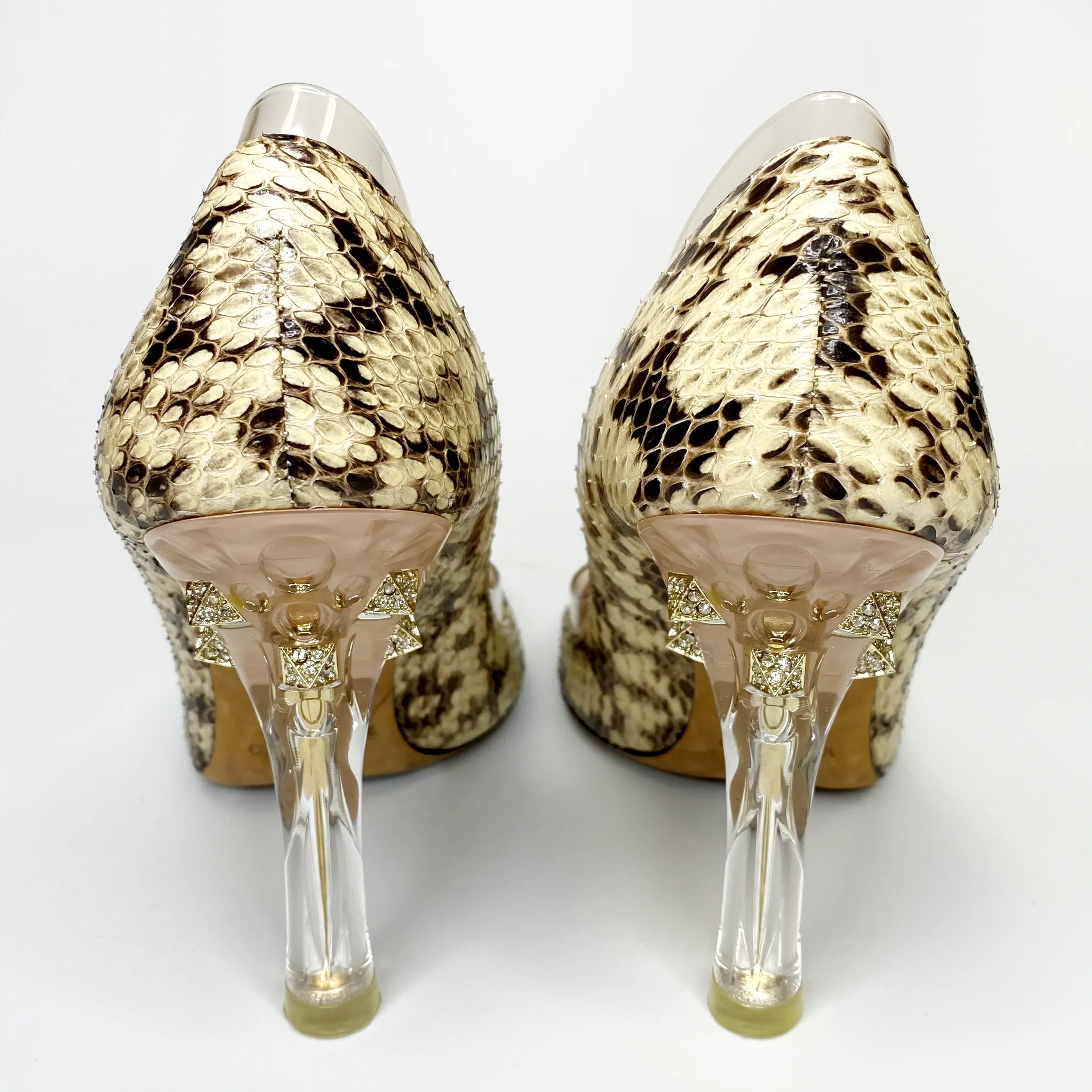 Valentino Snakeskin PVC Crystal Rockstud Pumps
