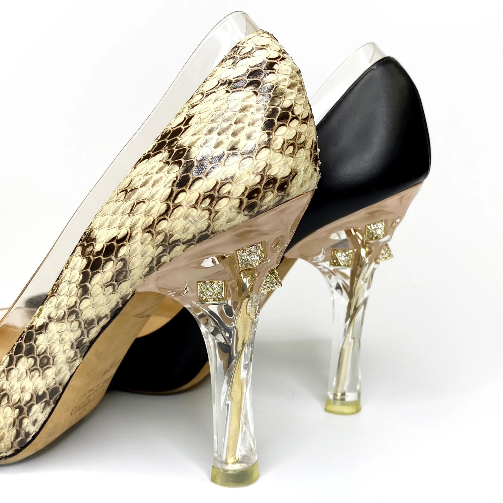 Valentino Snakeskin PVC Crystal Rockstud Pumps