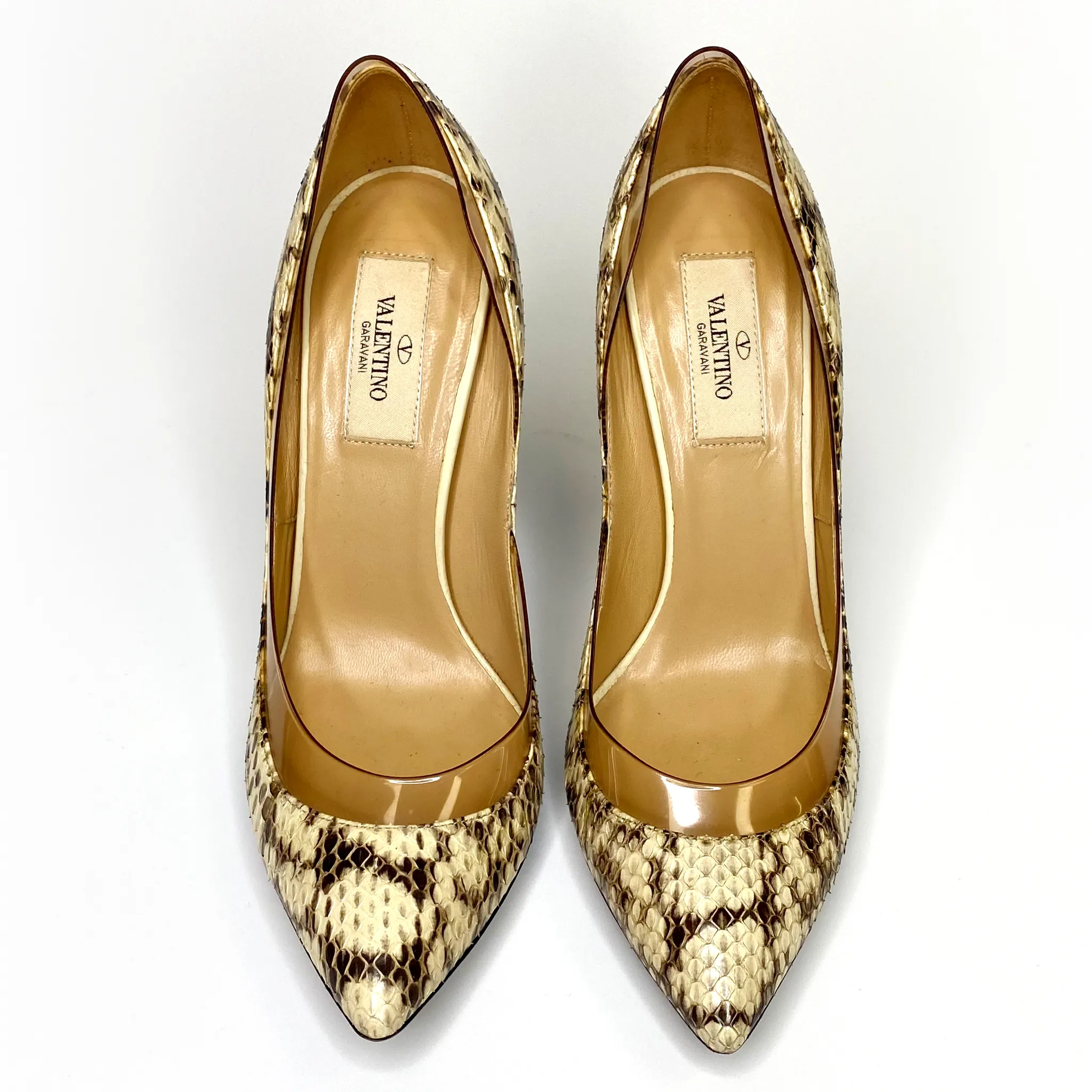 Valentino Snakeskin PVC Crystal Rockstud Pumps