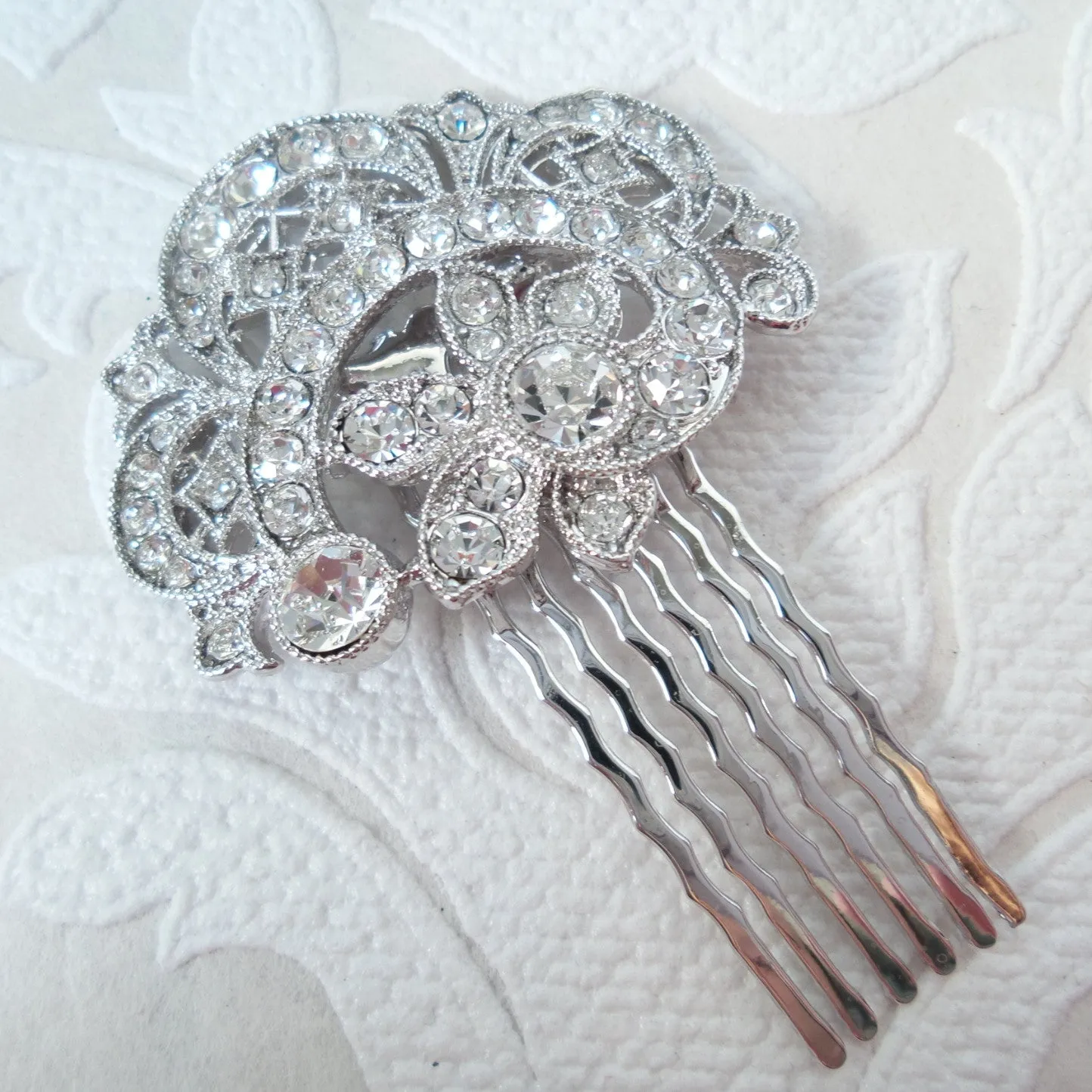 Victorian Swirl Wedding Hair Comb with Clear Crystal Bridal Jewelry