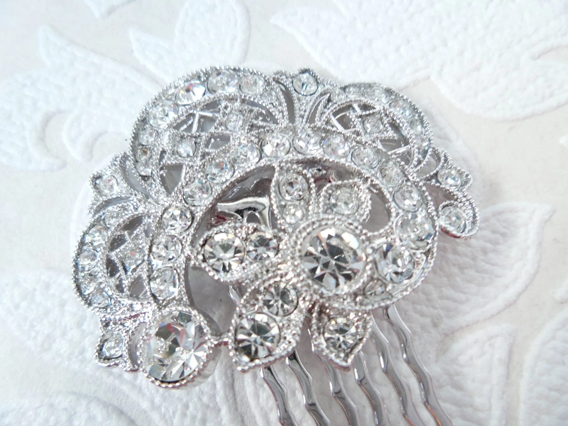Victorian Swirl Wedding Hair Comb with Clear Crystal Bridal Jewelry