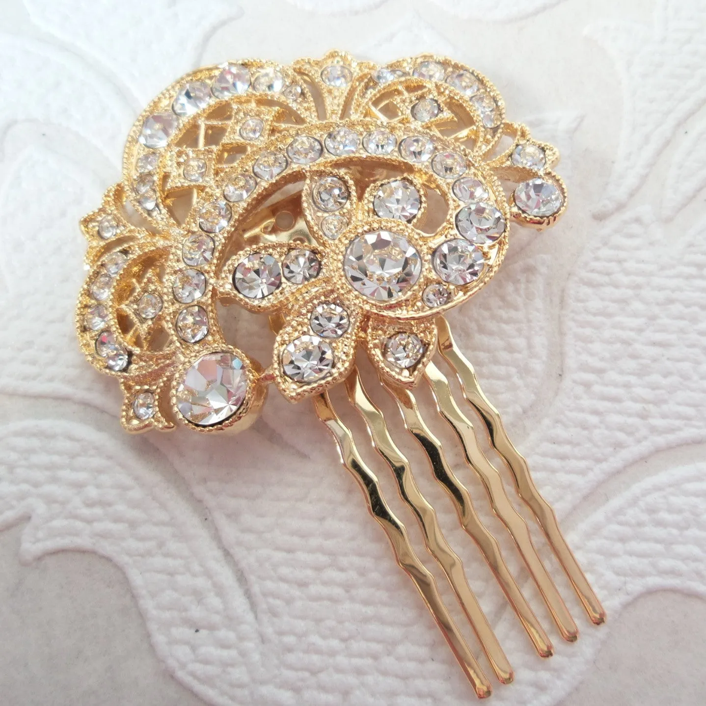 Victorian Swirl Wedding Hair Comb with Clear Crystal Bridal Jewelry