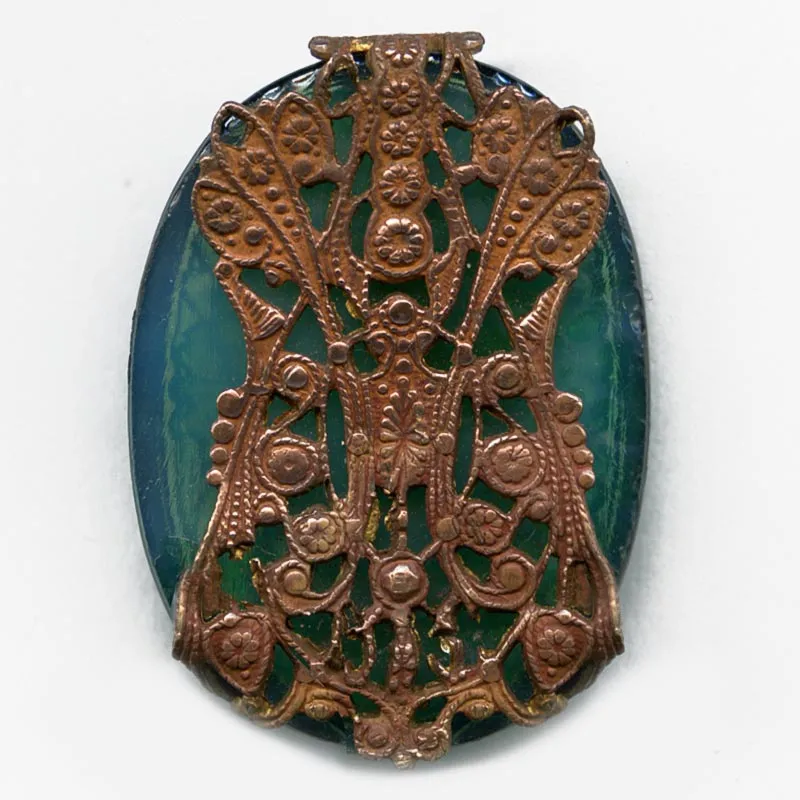 Vintage Edwardian style stamped antiqued brass filigree component. Great for wrapping stones. 50x25mm. Pkg. of 1. b9-0727