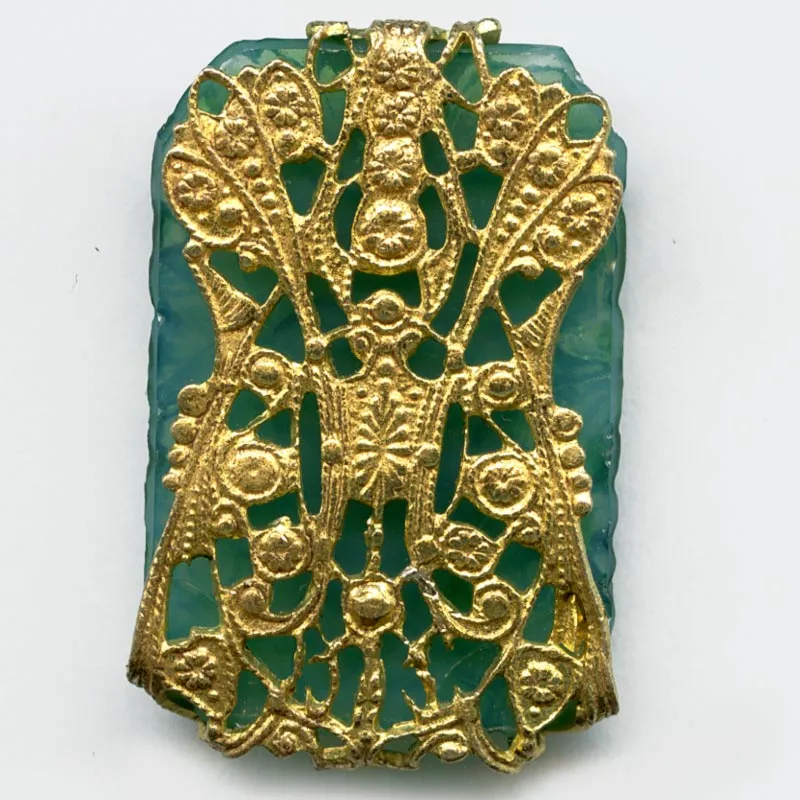Vintage Edwardian style stamped antiqued brass filigree component. Great for wrapping stones. 50x25mm. Pkg. of 1. b9-0727