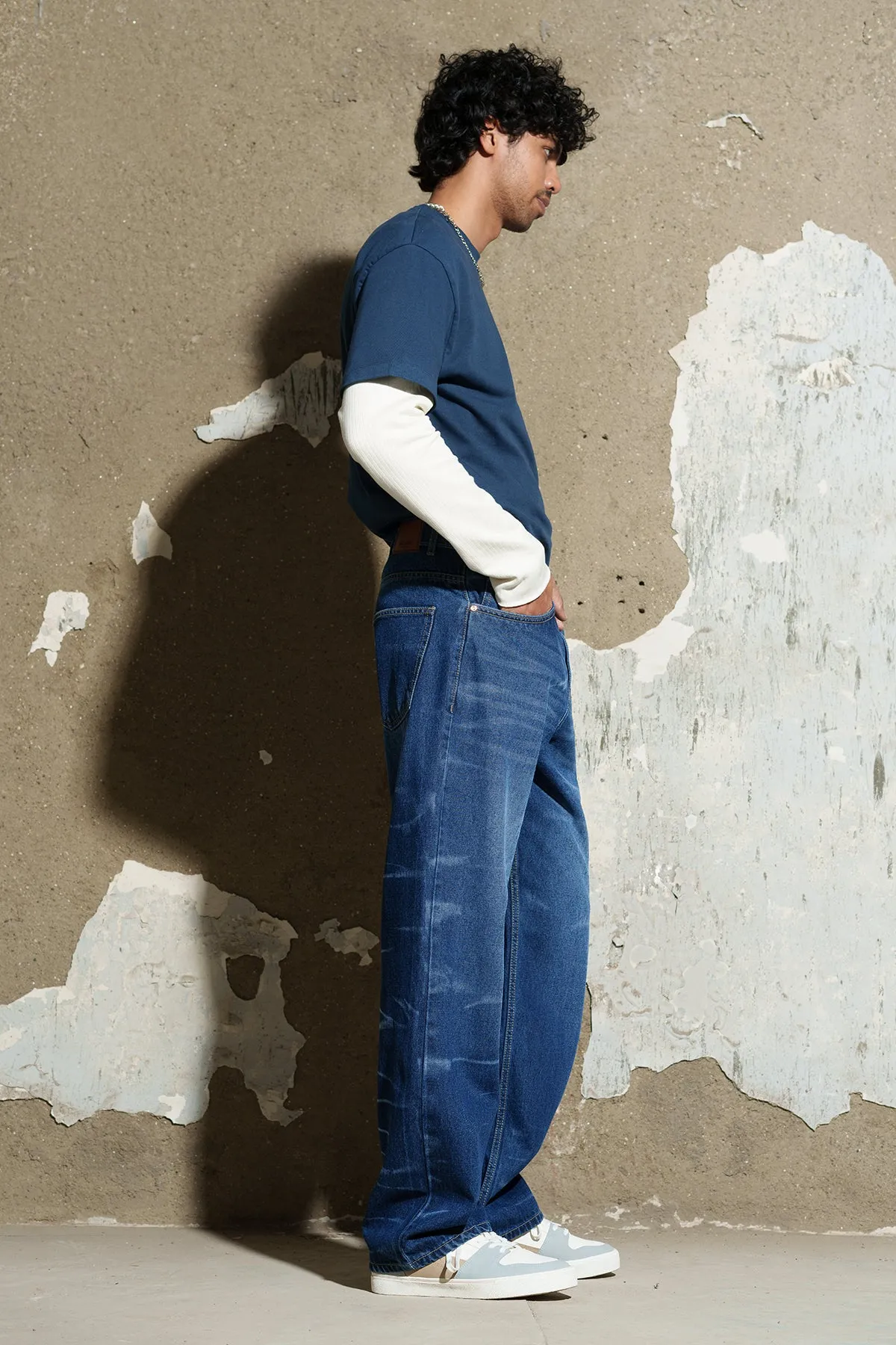 Whisker Wave Men's Baggy Straight Jeans