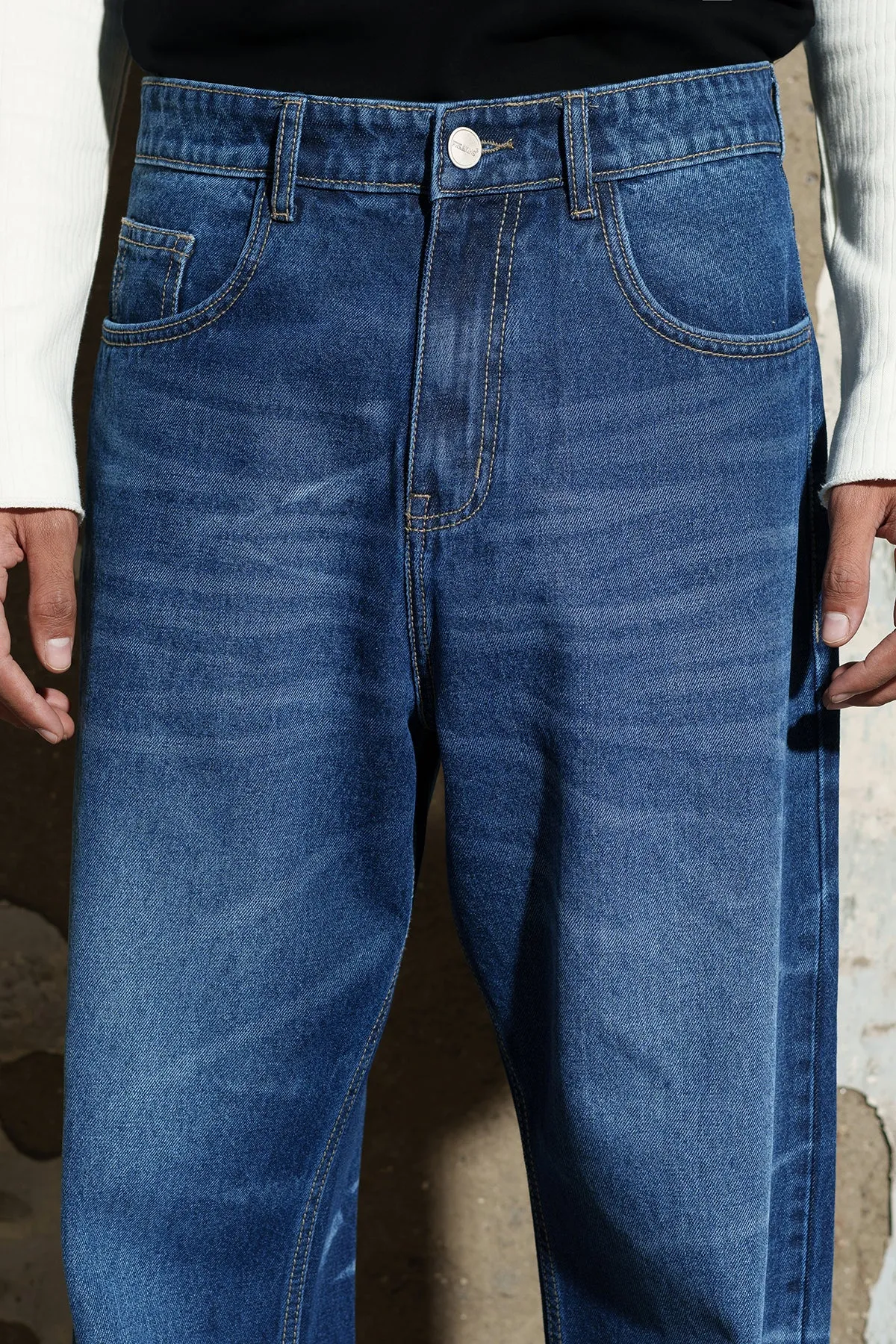 Whisker Wave Men's Baggy Straight Jeans