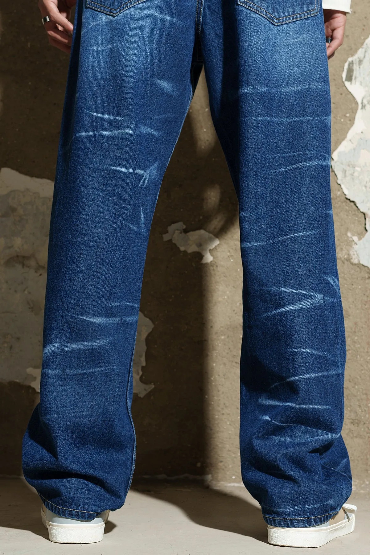 Whisker Wave Men's Baggy Straight Jeans